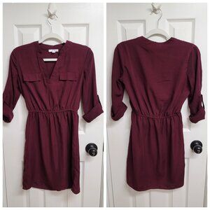 Pullover shirt dress with roll tab sleeves, XS